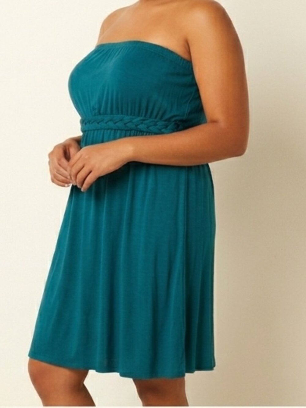 Summer Strapless Dress Braided Detail Teal Y2k Women Size Large - Daytrip